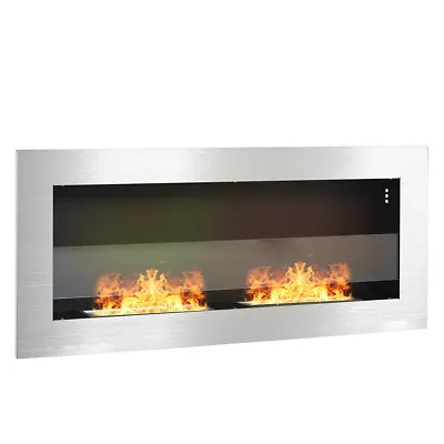 £139.95 • Buy 35Inch Bio Ethanol Fireplace Glass Steel Wall Mounted Biofire With 2 Fire Burner