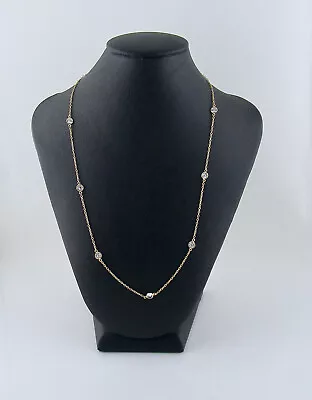$215 • Buy Vintage White CZ By The Yard 14k Gold Station Chain Necklace Ca. 1970/80s
