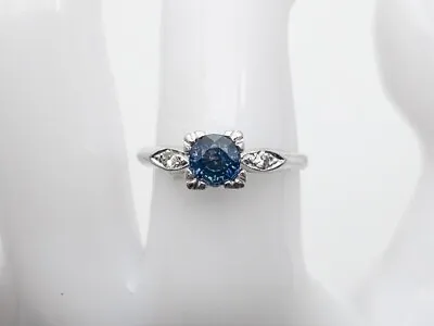 Vintage $4000 1.08ct Natural Ceylon Blue Sapphire Diamond 14k White Gold Ring • $495