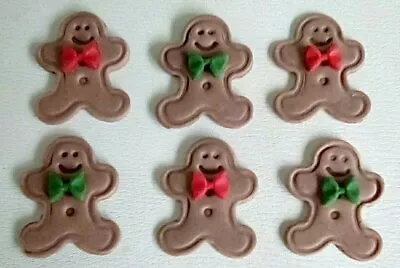 Edible Sugar Icing GingerBread Men Bows  CHRISTMAS Cup Cake Toppers Decorations • £2.95