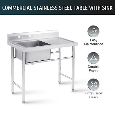 WILPREP Commercial Utility & Prep Sink Stainless Steel W/ Backsplash Drainboard • $199.99