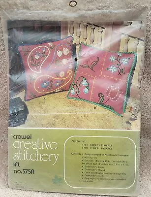 Kugel Vogart Crewel Creative Stitchery Pink  Paisley Florals Pillow Cover Kit • $19.99