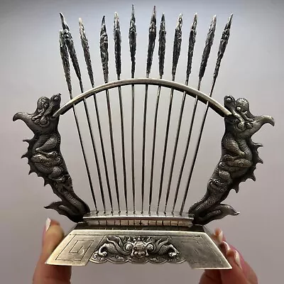 1960 Vintage Vietnam Silver 900 Set Stand Dragons 12 Cocktail Olive Forks Picks • $427.50