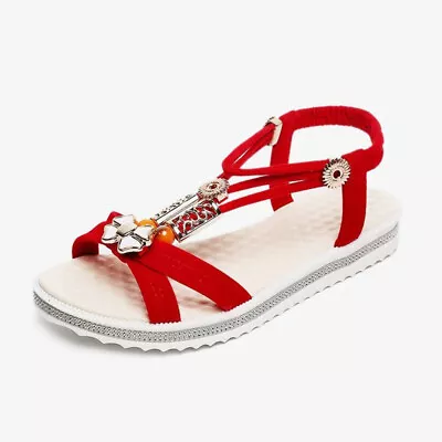 Sandals Shoes Ladies Elastic Strappy Open Toes Summer Bling Comfy Womens Sizes • £9.39