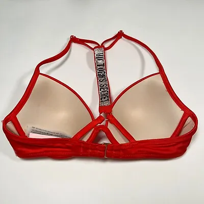 Victoria Secret 32C Fabulous Bikini Top Shine Strap Push Up Racerback Logo Red • $21.95