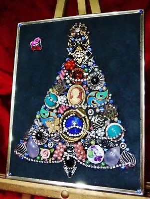 Vintage Jewelry Art Christmas Tree Signed & Framed • $63.99