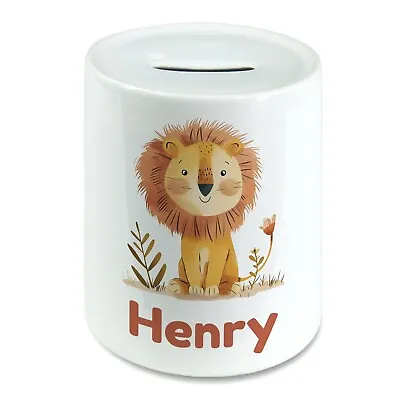 Personalised Cute Watercolour Lion Kids Savings Money Box Piggy Bank Name • £14.29