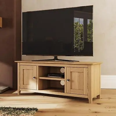 Assembled Large 2 Door TV Unit Natural Oak Living Room Solid Oak • £169.95