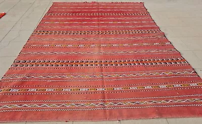 Authentic Hand Knotted Vintage Morocco Sumouk Kilim Wool Area Rug 8.4 X 5.8 Ft • $66.50