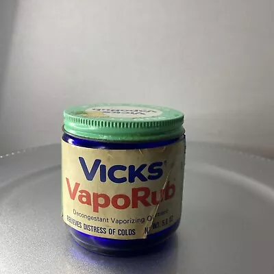 Vintage Old Vicks VapoRub 5.8 Oz Prop Collectible Deep Blue Glass Jar *** • $0.50