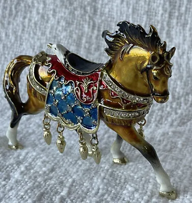 Jeweled Running Horse Trinket Box Brown Hand  Set Swarovski Crystals & Enamel • $75.99