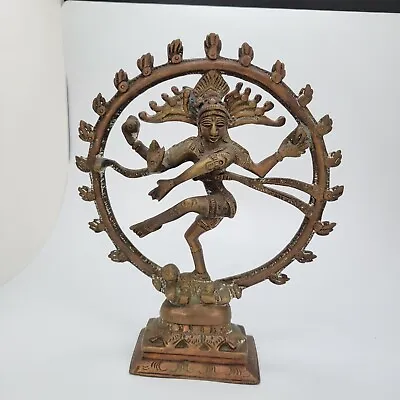 Vintage Indian Brass Shiva Nataraja Statue 9  Tall Beautiful Patina Large Heavy • $80