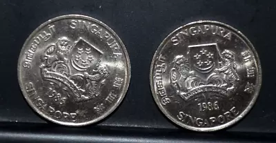 TWO 1986 Singapore 20 Cents Ribbon Upwards Coins • $9.99