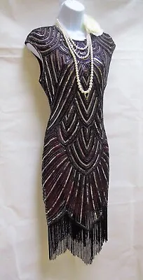 1920's Gatsby Vintage Charleston Sequin Tassel Flapper Dress Size 12 • £29.99