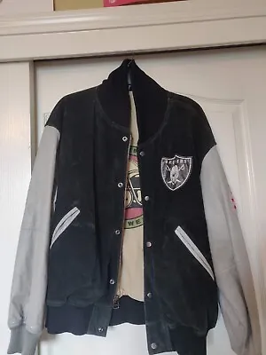 VINTAGE Oakland Raiders Mirage Leather Jacket NFL Sz L Made In Korea • $115