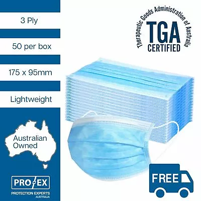 3 Ply Disposable Face Mask | TGA Certified (50 Per Box) • $14.95