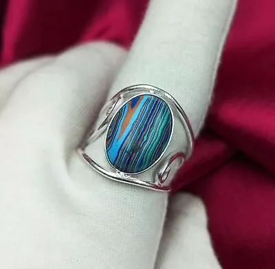 Rainbow Calsilica Gemstone 925 Sterling Silver Plated Adjustable Ring Jewelry AD • $4.50