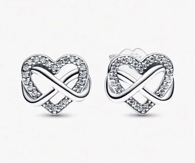 Pandora Sterling Silver 925 Infinity Heart Stud Earrings • £19.90