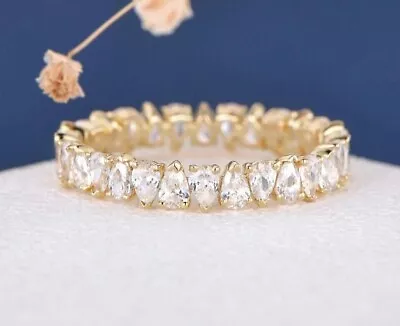 925 Yellow Sterling Silver 3.15 Ct Pear Simulated Diamond Eternity Wedding Ring • $59.99