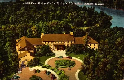 Vintage Postcard Aerial View Spring Mill Inn Mitchell  IN  1950 • $3
