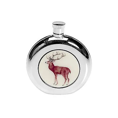 STAG DEER FLASK 5oz STAINLESS STEEL HUNTING COUNTRY SPORTS GIFT BOXED SCREW TOP • £29.95