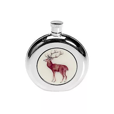 STAG DEER FLASK 5oz STAINLESS STEEL HUNTING COUNTRY SPORTS GIFT BOXED SCREW TOP • £29.95