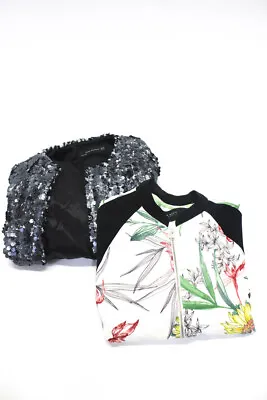 Zara Womens Floral Sequined Textured Zipped Jacket Blazer White Size XS M Lot 2 • $42.69