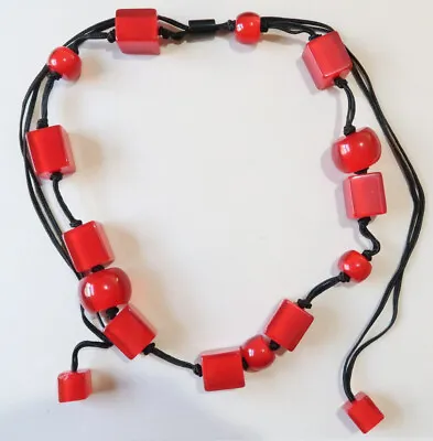 Hand Crafted Ziska Adjustable Length Red Resin Bead Necklace • $40