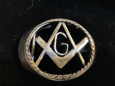 Vintage Hand Made Masonic Belt Buckle Welded Folk Art Metal Work Silver Tone • $16.99