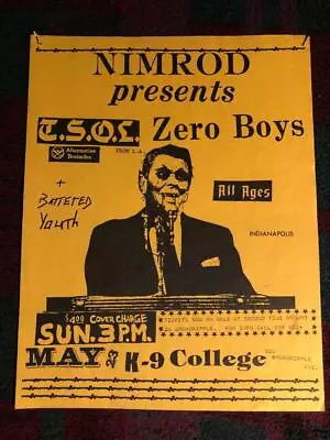 ZERO BOYS-TSOL-BATTERED YOUTH Punk Flyer '82 8.5x11 Vtg Kbd Hardcore Rock • $40