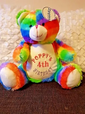 Personalised Mumble Zippie Rainbow Bear Soft Teddy Baby Memory Birth Gift • £18.30