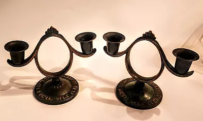 Vintage Pr 50's Pal-Bell Shabbat Candlesticks Brass/Bronze Israel Judaica Signed • $135