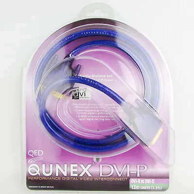 DVI-D To DVI-D LEAD DUAL LINK MALE TO MALE QED QUNEX DVI-P 1 Metre Gold CABLE • £12.99
