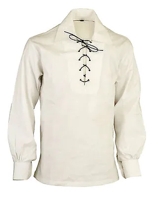 White Scottish Highland Jacobite Jacobean Ghillie Kilt Shirt • £11.49