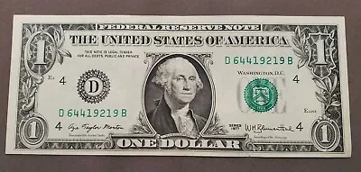 1977 $1 Bill Federal Reserve Note Overprint On Reverse Error Cleveland Banknote  • $300