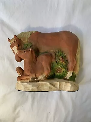 Vintage Universal Statuary Figurine Horse With Foal 9x8”.           J • $31.20