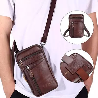 Mens Genuine Leather Fashion Phone Pouch Belt Bag Shoulder Crossb Waist Lot B0 • $7.45