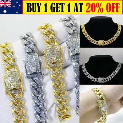 Iced Out 13mm Prong Cuban Link Chain Necklace Men Women Rhinestone Choker Chain • $10.99