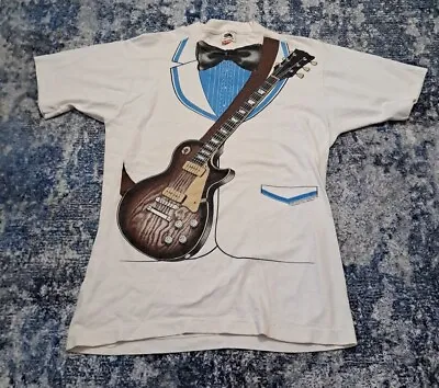 Vintage 1982 Guitar Tuxedo Shirt White Large Single Stitch Farmington Hill MI • $19.99