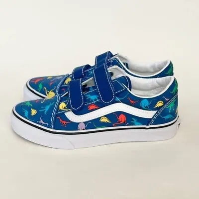 Vans Shoes Old Skool V Dino Boys Sneakers Blue Dinosaur Print Pattern Size 2 • $35