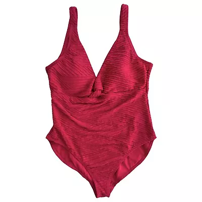 Cole Of California Red Ribbed One Piece Swimsuit With Twisted Front Size 12 • $100.04
