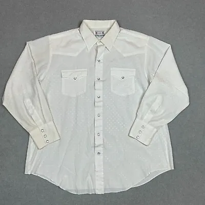 VINTAGE H Bar C Shirt Mens 17.5 2XL XXL White Pearl Snap Western Cowboy USA * • $16.99