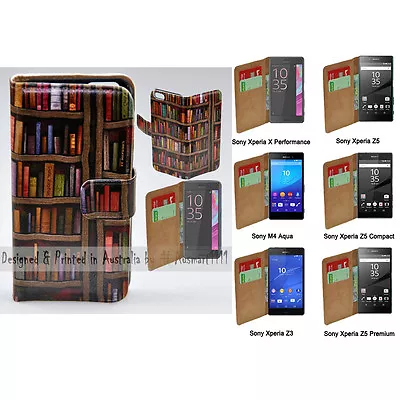 $13.98 • Buy For Sony Xperia Series - Bookshelf Theme Print Wallet Mobile Phone Case Cover