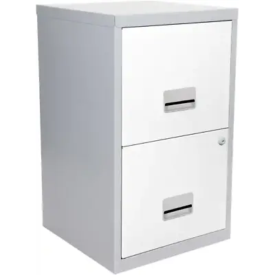 2 Drawer Filing Cabinet Pierre Henry A4 Steel Lockable - Silver White - QUALITY • £69.99