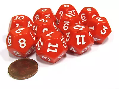 Set Of 10 D12 12-Sided 18mm Opaque RPG Dice - Red With White Numbers • $9.99