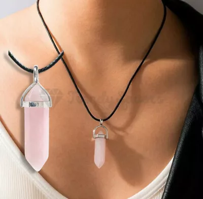 £3.99 • Buy Men Women Kids Bullet Shaped Pink Crystal Hexagonal Point Cut Pendant Necklace