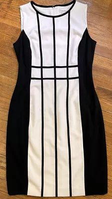 Calvin Klein Size 8 Black White Piped Colorblock Fitted Career Sheath Dress • £25.09