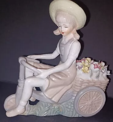 Vintage Girl W/ Flower Cart Bike Porcelain Figurine Rare  Made For Sophia-Ann Tm • $19.99