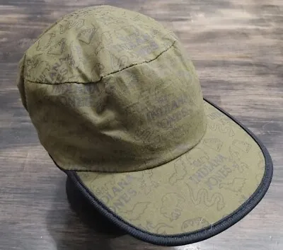 Vintage Indiana Jones Safari Hat Cap All Over Print Walt Disney Green USA Made • $20