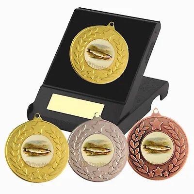 £4.75 • Buy Pike Fishing Medal In Presentation Box - Free Engraving - Pike Fishing Trophies